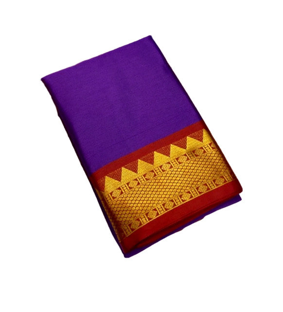 Women's Cotton Silk Striped Saree With Unstitched Blouse - 5.5 Mtr (Purple-Red)