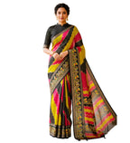 Women's Silk Kalamkari Printed Saree With Unstitched Blouse - 5.5 Mtr (Multicolor)