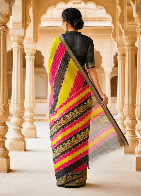 Women's Silk Kalamkari Printed Saree With Unstitched Blouse - 5.5 Mtr (Multicolor)