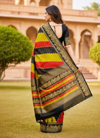 Women's Silk Kalamkari Printed Saree With Unstitched Blouse - 5.5 Mtr (Multicolor)