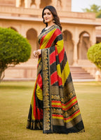 Women's Silk Kalamkari Printed Saree With Unstitched Blouse - 5.5 Mtr (Multicolor)