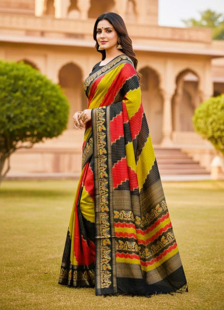 Women's Silk Kalamkari Printed Saree With Unstitched Blouse - 5.5 Mtr (Multicolor)