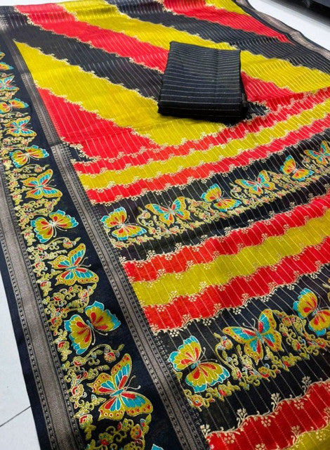 Women's Silk Kalamkari Printed Saree With Unstitched Blouse - 5.5 Mtr (Multicolor)