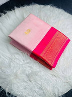 Women's Cotton Silk Solid Saree With Unstitched Blouse - 5.5 Mtr (Pink)