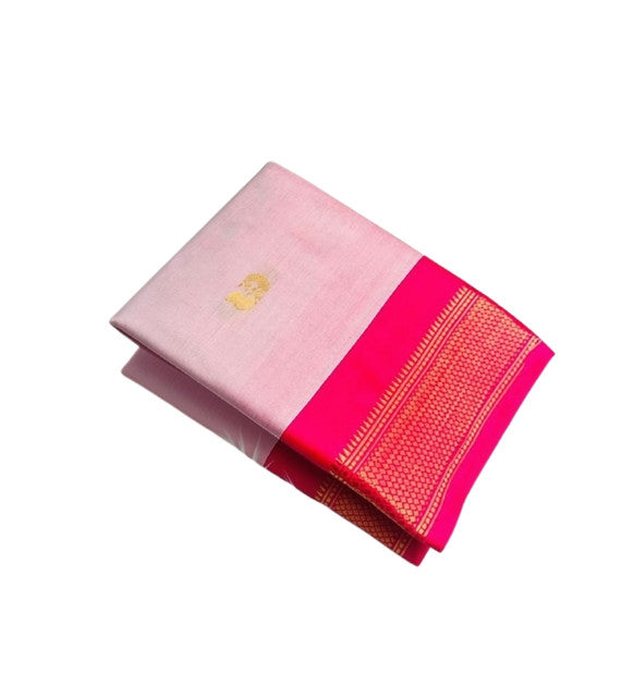 Women's Cotton Silk Solid Saree With Unstitched Blouse - 5.5 Mtr (Pink)