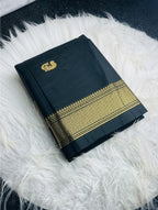Women's Cotton Silk Solid Saree With Unstitched Blouse - 5.5 Mtr (Black)