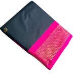 Women's Cotton Silk Solid Saree With Unstitched Blouse - 5.5 Mtr (Black-Pink)