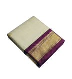 Women's Cotton Silk Solid Saree With Unstitched Blouse - 5.5 Mtr (Cream-Wine)