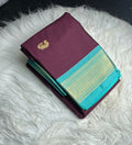 Women's Cotton Silk Solid Saree With Unstitched Blouse - 5.5 Mtr (Purple-Turquoise)