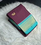 Women's Cotton Silk Solid Saree With Unstitched Blouse - 5.5 Mtr (Purple-Turquoise)