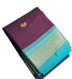Women's Cotton Silk Solid Saree With Unstitched Blouse - 5.5 Mtr (Purple-Turquoise)