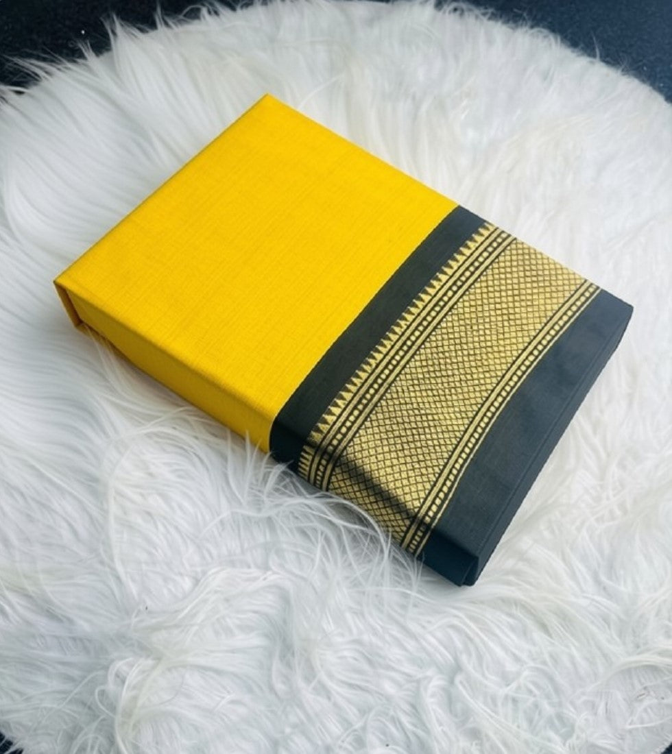 Women's Cotton Silk Solid Saree With Unstitched Blouse - 5.5 Mtr (Yellow-Black)