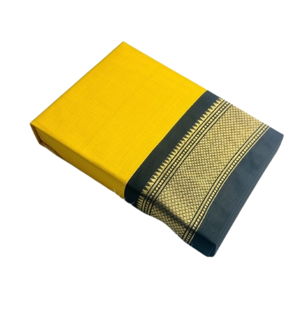 Women's Cotton Silk Solid Saree With Unstitched Blouse - 5.5 Mtr (Yellow-Black)