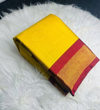 Women's Cotton Silk Solid Saree With Unstitched Blouse - 5.5 Mtr (Yellow-Red)