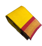 Women's Cotton Silk Solid Saree With Unstitched Blouse - 5.5 Mtr (Yellow-Red)