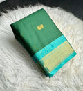 Women's Cotton Silk Solid Saree With Unstitched Blouse - 5.5 Mtr (Dark Green-Turquoise)