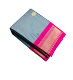 Women's Cotton Silk Solid Saree With Unstitched Blouse - 5.5 Mtr (Grey-Pink)