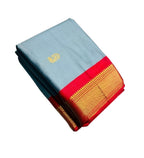 Women's Cotton Silk Solid Saree With Unstitched Blouse - 5.5 Mtr (Grey-Red)