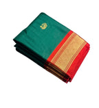 Women's Cotton Silk Solid Saree With Unstitched Blouse - 5.5 Mtr (Dark Green-Red)