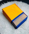 Women's Cotton Silk Solid Saree With Unstitched Blouse - 5.5 Mtr (Yellow-Blue)