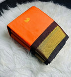 Women's Cotton Silk Solid Saree With Unstitched Blouse - 5.5 Mtr (Orange-Brown)