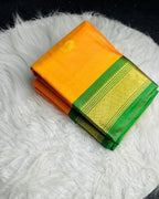 Women's Cotton Silk Solid Saree With Unstitched Blouse - 5.5 Mtr (Yellow-Green)