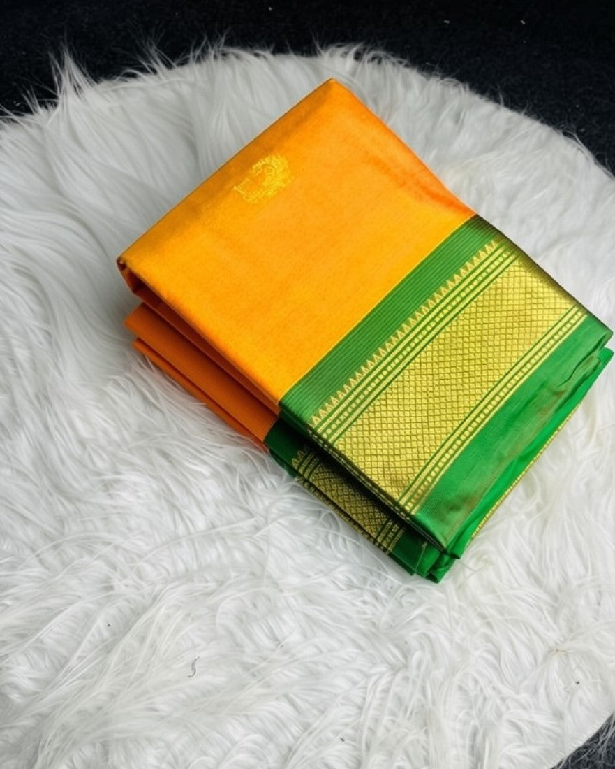 Women's Cotton Silk Solid Saree With Unstitched Blouse - 5.5 Mtr (Yellow-Green)