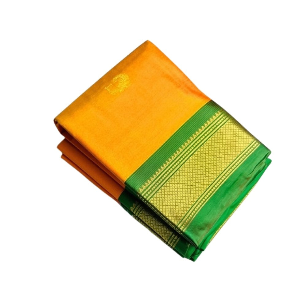 Women's Cotton Silk Solid Saree With Unstitched Blouse - 5.5 Mtr (Yellow-Green)