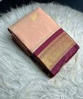 Women's Cotton Silk Solid Saree With Unstitched Blouse - 5.5 Mtr (Peach-Maroon)