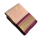 Women's Cotton Silk Solid Saree With Unstitched Blouse - 5.5 Mtr (Peach-Maroon)