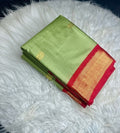 Women's Cotton Silk Solid Saree With Unstitched Blouse - 5.5 Mtr (Pista Green-Red)