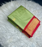 Women's Cotton Silk Solid Saree With Unstitched Blouse - 5.5 Mtr (Pista Green-Red)