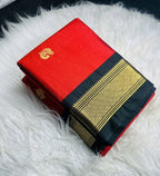 Women's Cotton Silk Solid Saree With Unstitched Blouse - 5.5 Mtr (Red-Black)