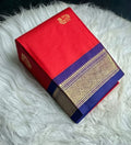 Women's Cotton Silk Solid Saree With Unstitched Blouse - 5.5 Mtr (Red-Blue)