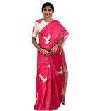 Women's Linen Printed Saree With Unstitched Blouse - 5.5 Mtr (Pink)