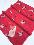 Women's Linen Printed Saree With Unstitched Blouse - 5.5 Mtr (Pink)
