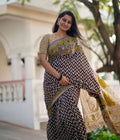 Women's Linen Kalamkari Printed Saree With Unstitched Blouse - 5.5 Mtr (Purple)