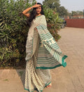Women's Linen Printed Saree With Unstitched Blouse - 5.5 Mtr (Off White)