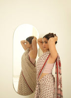 Women's Linen Printed Saree With Unstitched Blouse - 5.5 Mtr (Off White)