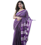 Women's Linen Printed Saree With Unstitched Blouse - 5.5 Mtr (Purple)