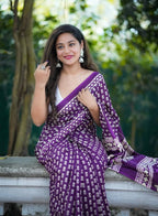 Women's Linen Printed Saree With Unstitched Blouse - 5.5 Mtr (Purple)