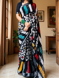 Women's Linen Floral Printed Saree With Unstitched Blouse - 5.5 Mtr (Multicolor)