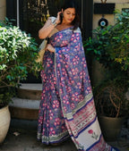 Women's Linen Floral Printed Saree With Unstitched Blouse - 5.5 Mtr (Multicolor)