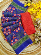 Women's Linen Floral Printed Saree With Unstitched Blouse - 5.5 Mtr (Multicolor)