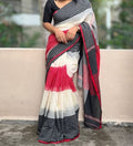 Women's Linen Checkered Saree With Unstitched Blouse - 5.5 Mtr (Multicolor)