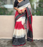 Women's Linen Checkered Saree With Unstitched Blouse - 5.5 Mtr (Multicolor)