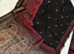 Women's Linen Kalamkari Printed Saree With Unstitched Blouse - 5.5 Mtr (Black-Red)