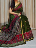Women's Linen Kalamkari Printed Saree With Unstitched Blouse - 5.5 Mtr (Green-Pink)