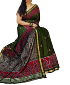Women's Linen Kalamkari Printed Saree With Unstitched Blouse - 5.5 Mtr (Green-Pink)