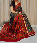 Women's Linen Printed Saree With Unstitched Blouse - 5.5 Mtr (Green-Red)